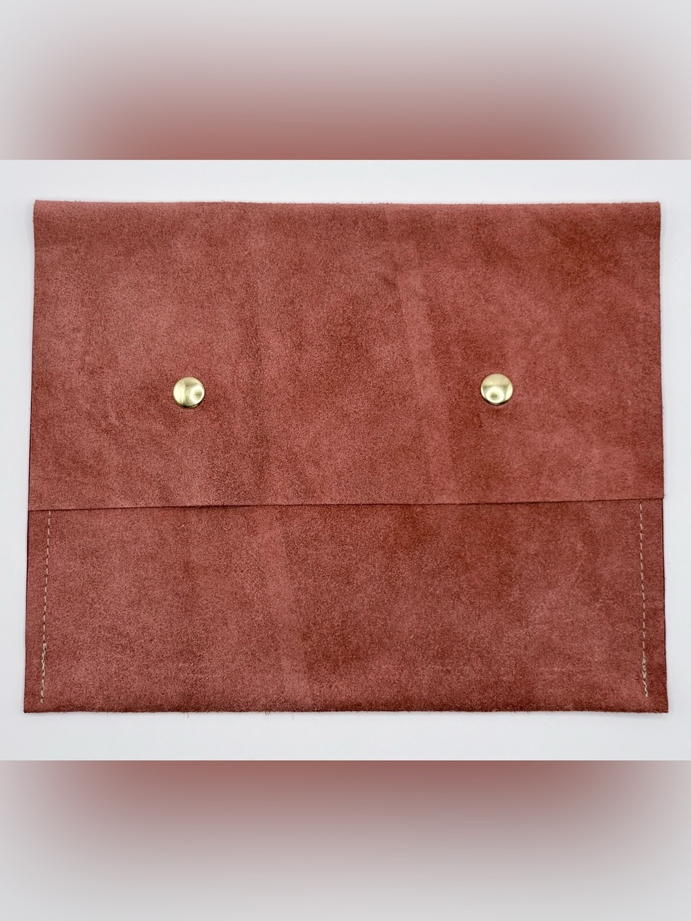 Suede & Leather Foldover Clutch in Rust